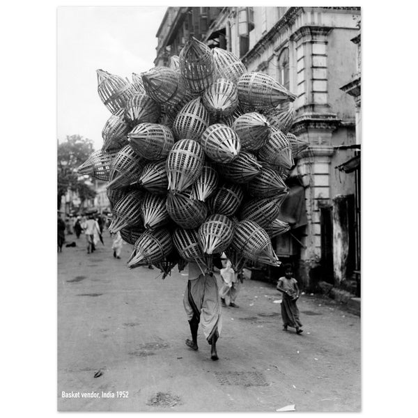 3764668 Asia, India, Bombay, Vendor of Baskets, 1952