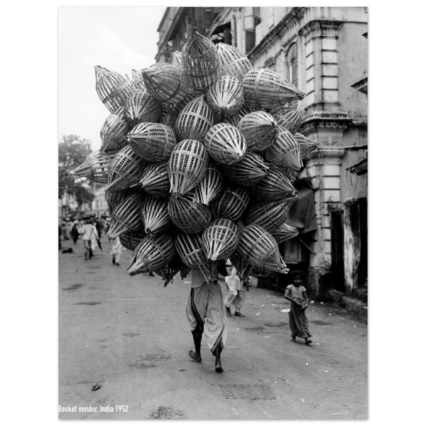 3764668 Asia, India, Bombay, Vendor of Baskets, 1952