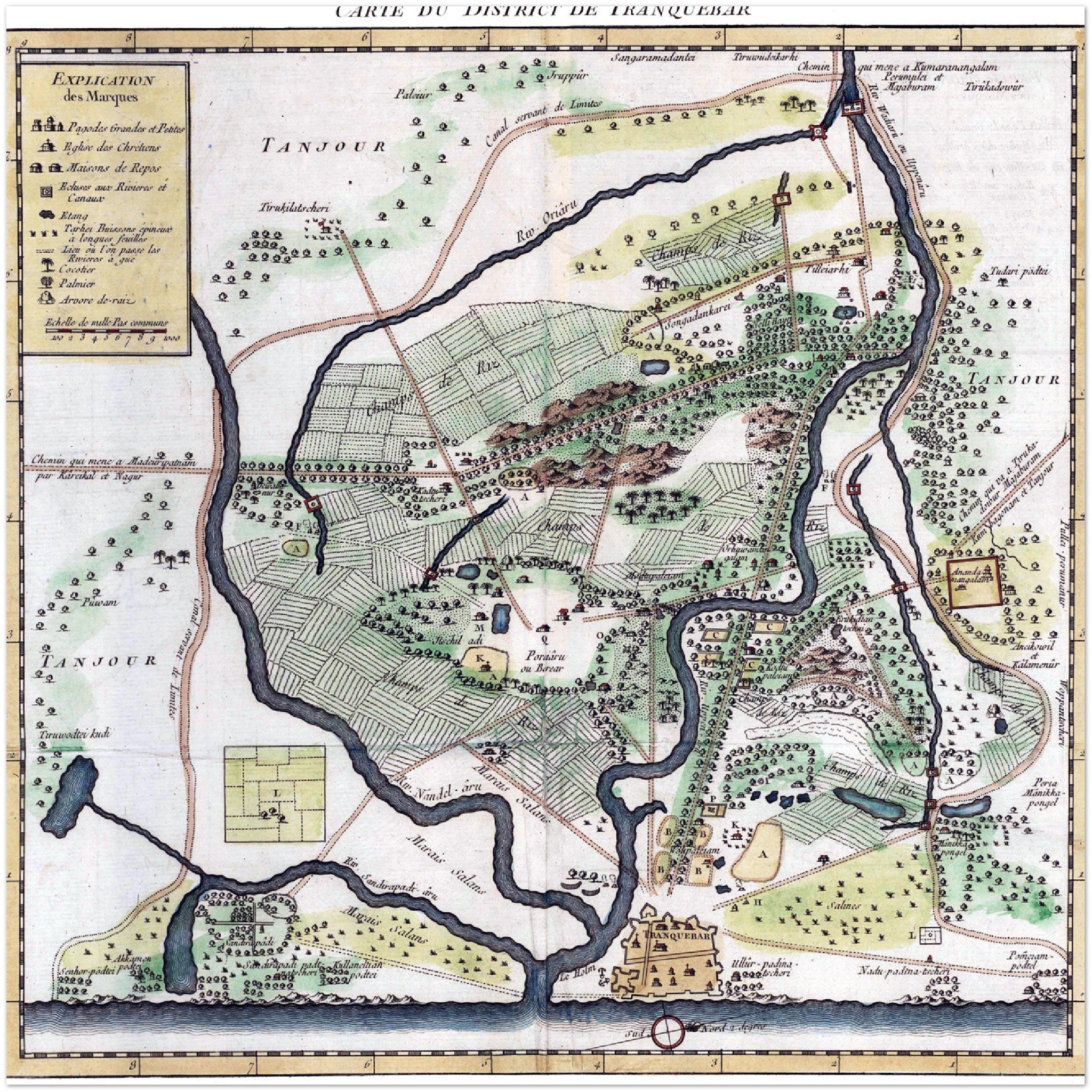 4452408 Tharangambadi, Tamil Nadu, India map by Jacques-Nicolas Bellin c 1755